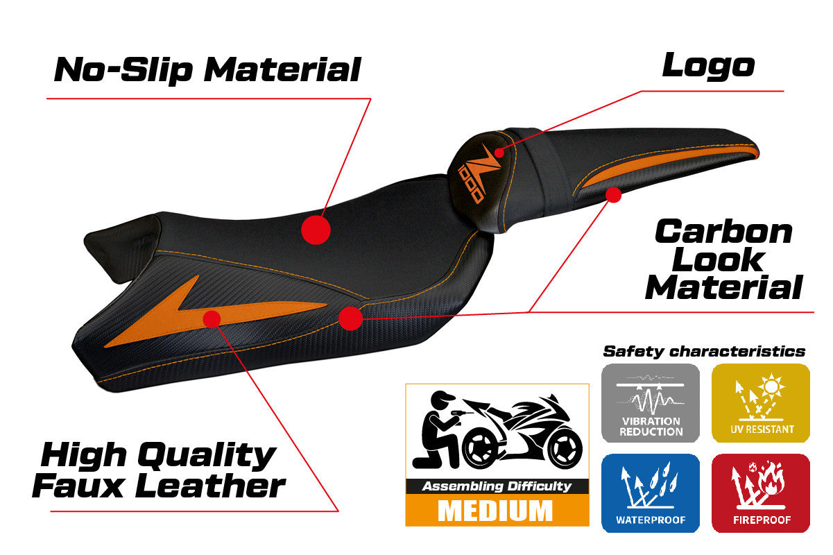 Yhteensopiva istuinpäällinen - Kawasaki Z 1000 2010-2013 - mod Berna Total Black