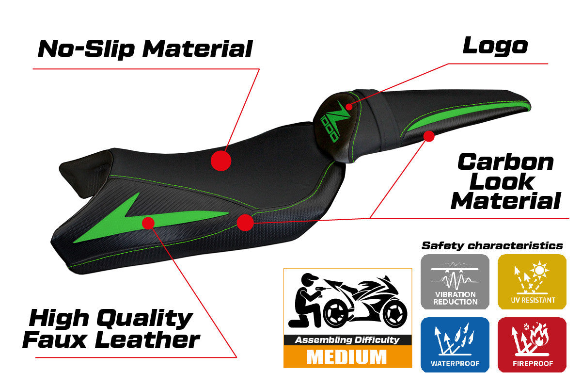 Yhteensopiva istuinpäällinen - Kawasaki Z 1000 2010-2013 - mod Berna Total Black